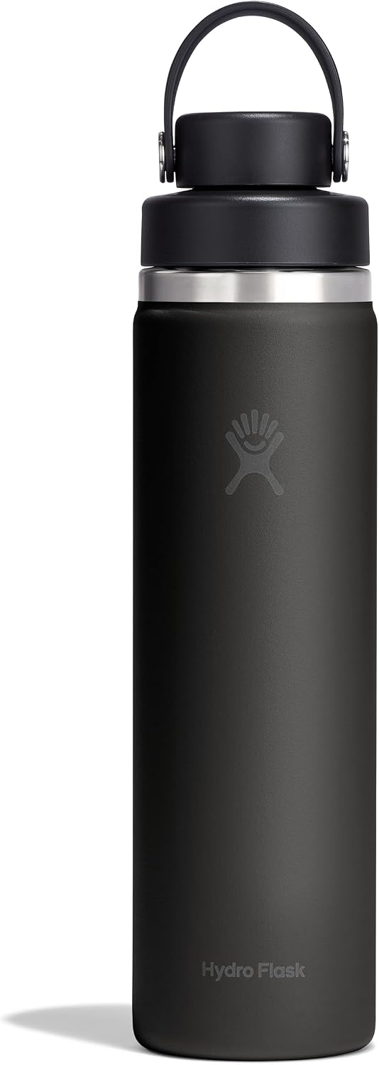 Hydro Flask Water Bottle - Insulated Stainless Steel - Wide Mouth Flex Chug Lid, Non Spill, Leakproof in 24 Oz Tonal Black