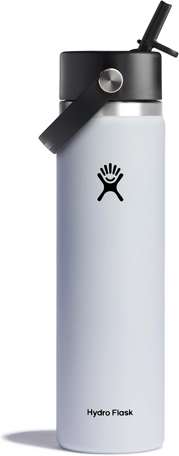 Hydro Flask Water Bottle - Insulated Stainless Steel - Wide Straw Lid, Non Spill, Leakproof in 24 Oz White