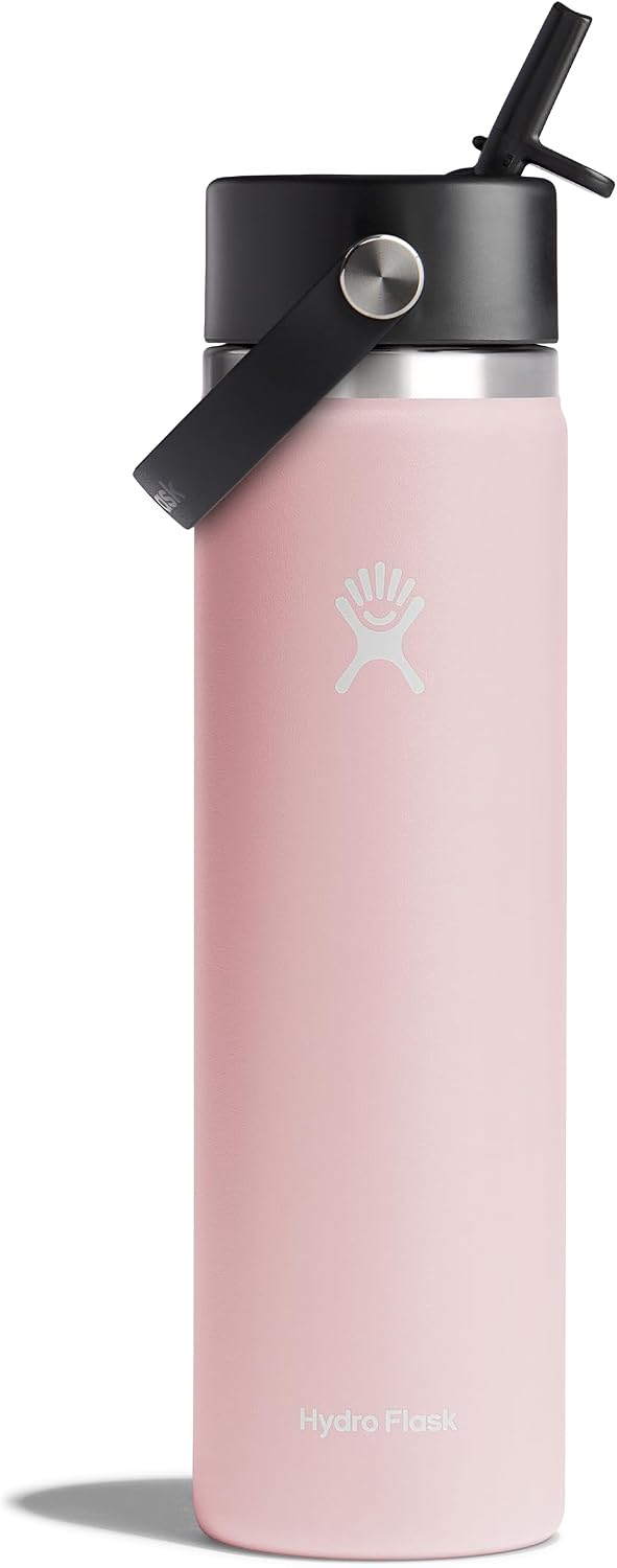 Hydro Flask Water Bottle - Insulated Stainless Steel - 24 Oz Wide Flex Straw Cap Trillium - Wide Mouth Flex Straw Lid, Non Spill, Leakproof, and Refillable in 24 Oz Trillium