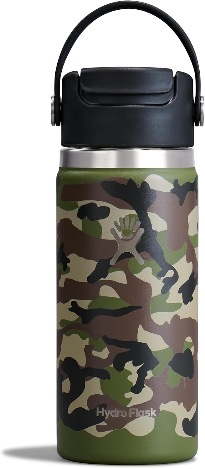 Hydro Flask Flip Sip Coffee Tumbler Mug- Insulated Stainless Steel, Non Spill, Leak Proof Travel Coffee Cup 16 Oz Woodland Camo