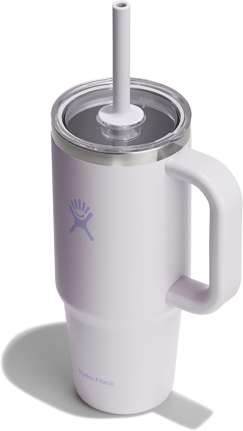 Hydro Flask Travel Tumbler with Handle, Clear Lid and Straw - Insulated Stainless Steel Could Pink