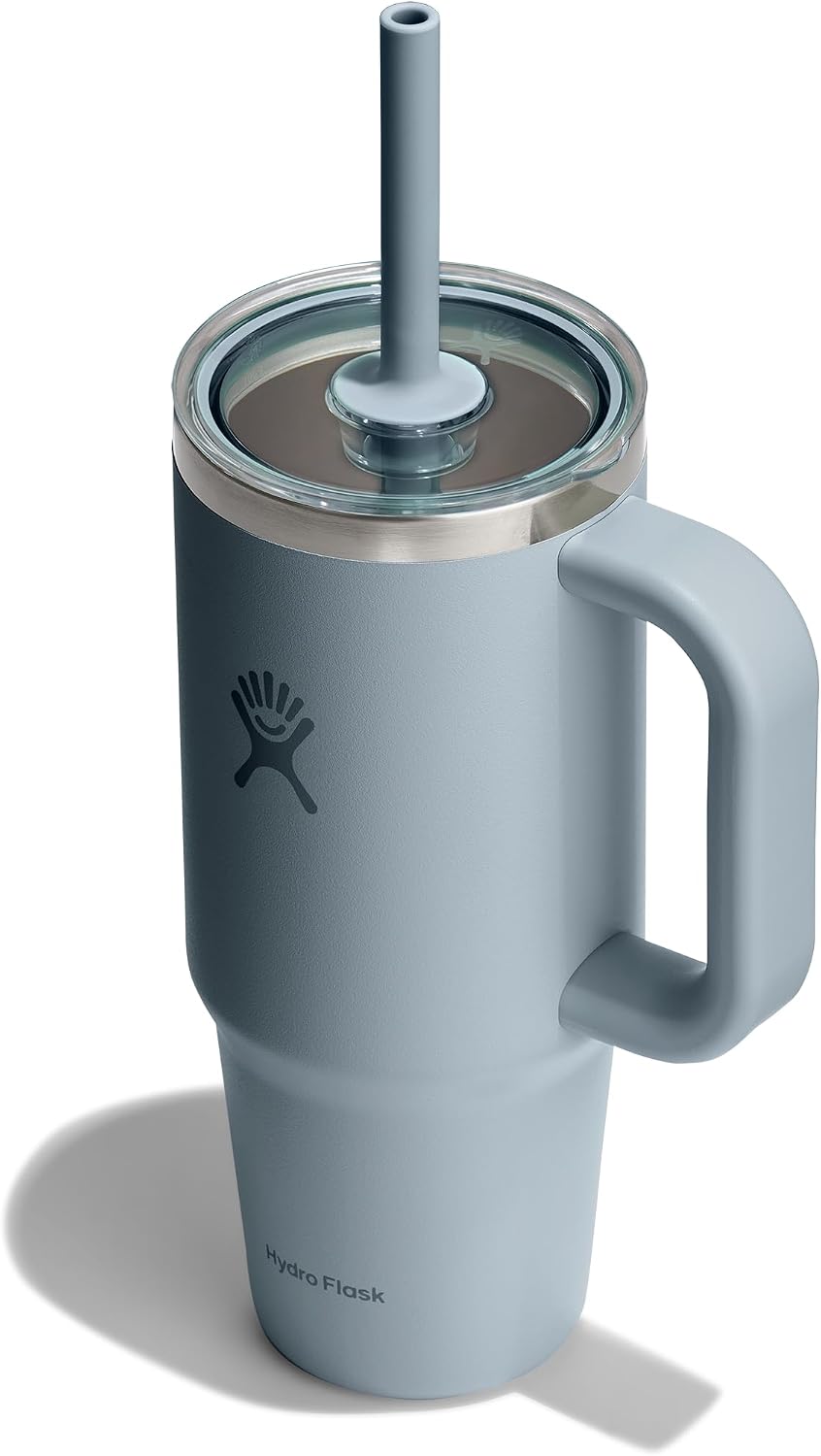 Hydro Flask Travel Tumbler with Handle, Clear Lid and Straw - Insulated Stainless Steel Shale Gray