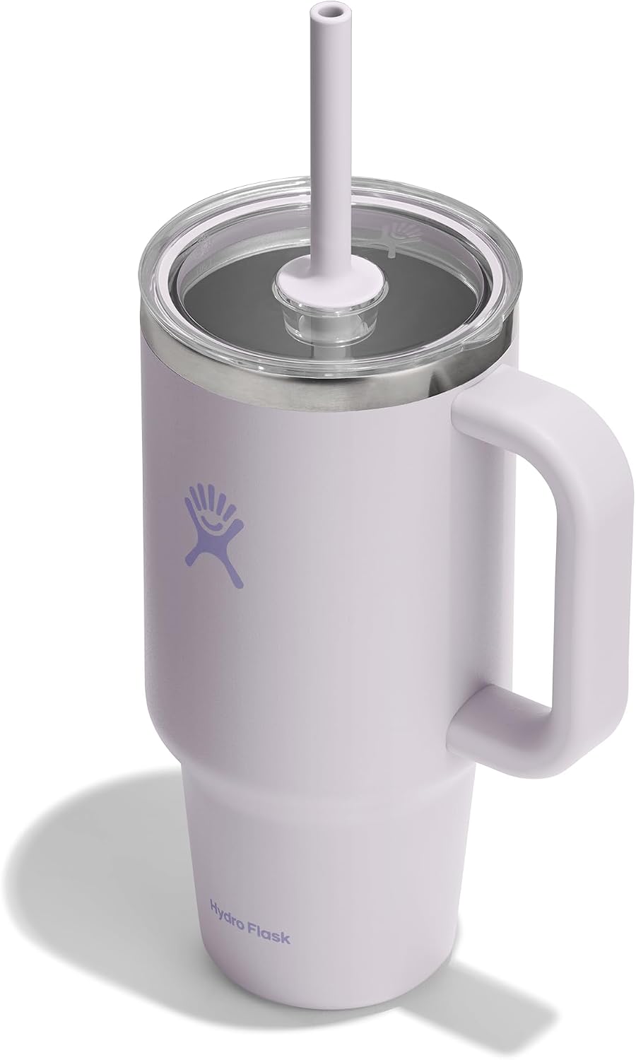 Hydro Flask Travel Tumbler with Handle, Clear Lid and Straw - Insulated Stainless Steel Could Pink