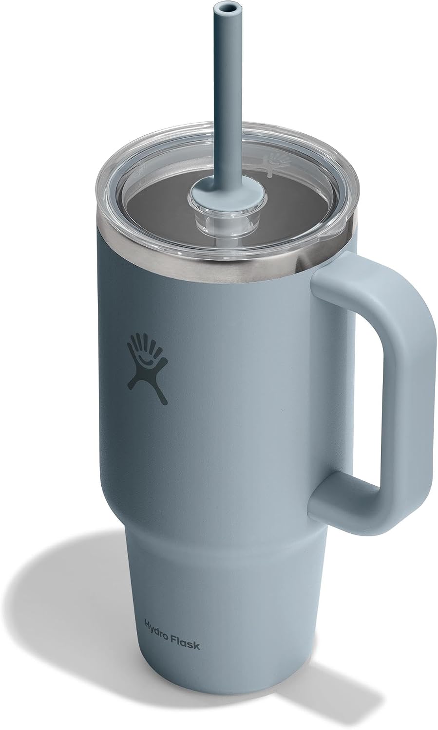 Hydro Flask Travel Tumbler with Handle, Clear Lid and Straw - Insulated Stainless Steel Shale Gray