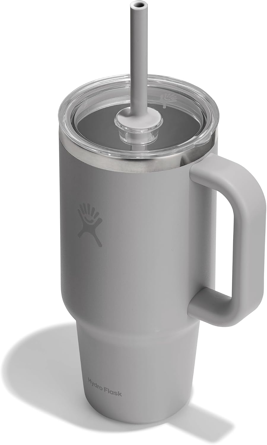Hydro Flask Travel Tumbler with Handle, Clear Lid and Straw - Insulated Stainless Steel Birch Gray