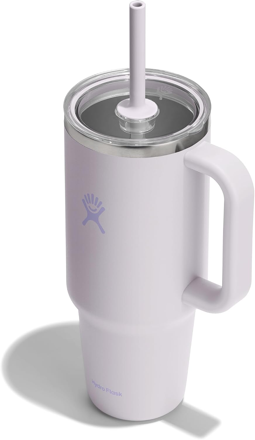 Hydro Flask Travel Tumbler with Handle, Clear Lid and Straw - Insulated Stainless Steel Could Pink