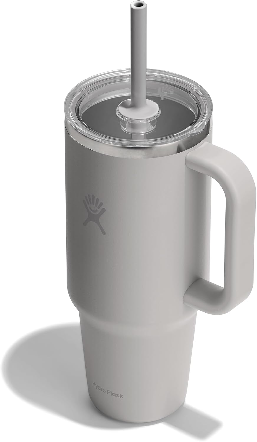Hydro Flask Travel Tumbler with Handle, Clear Lid and Straw - Insulated Stainless Steel Birch Gray