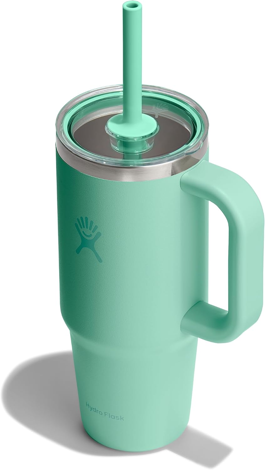 Hydro Flask Travel Tumbler with Handle, Clear Lid and Straw - Insulated Stainless Steel Mermaid Green