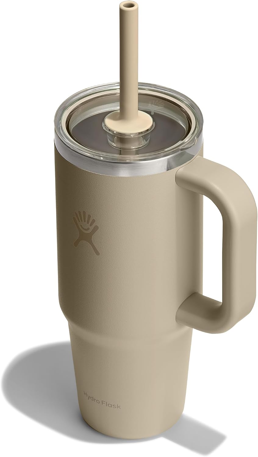 Hydro Flask Travel Tumbler with Handle, Clear Lid and Straw - Insulated Stainless Steel Oat