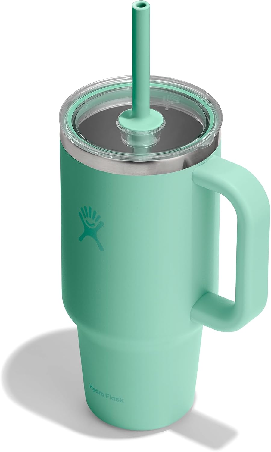 Hydro Flask Travel Tumbler with Handle, Clear Lid and Straw - Insulated Stainless Steel Mermaid Green