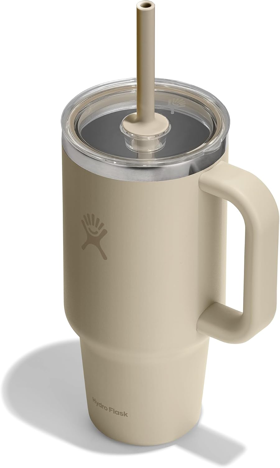 Hydro Flask Travel Tumbler with Handle, Clear Lid and Straw - Insulated Stainless Steel Oat