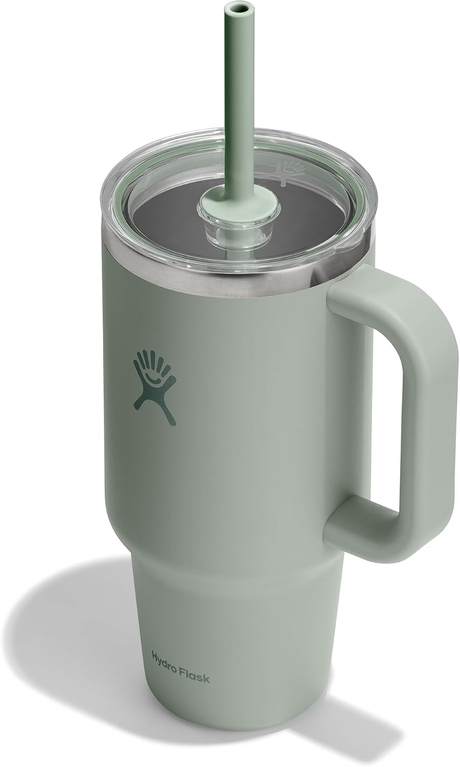 Hydro Flask Travel Tumbler with Handle, Clear Lid and Straw - Insulated Stainless Steel Agave Green