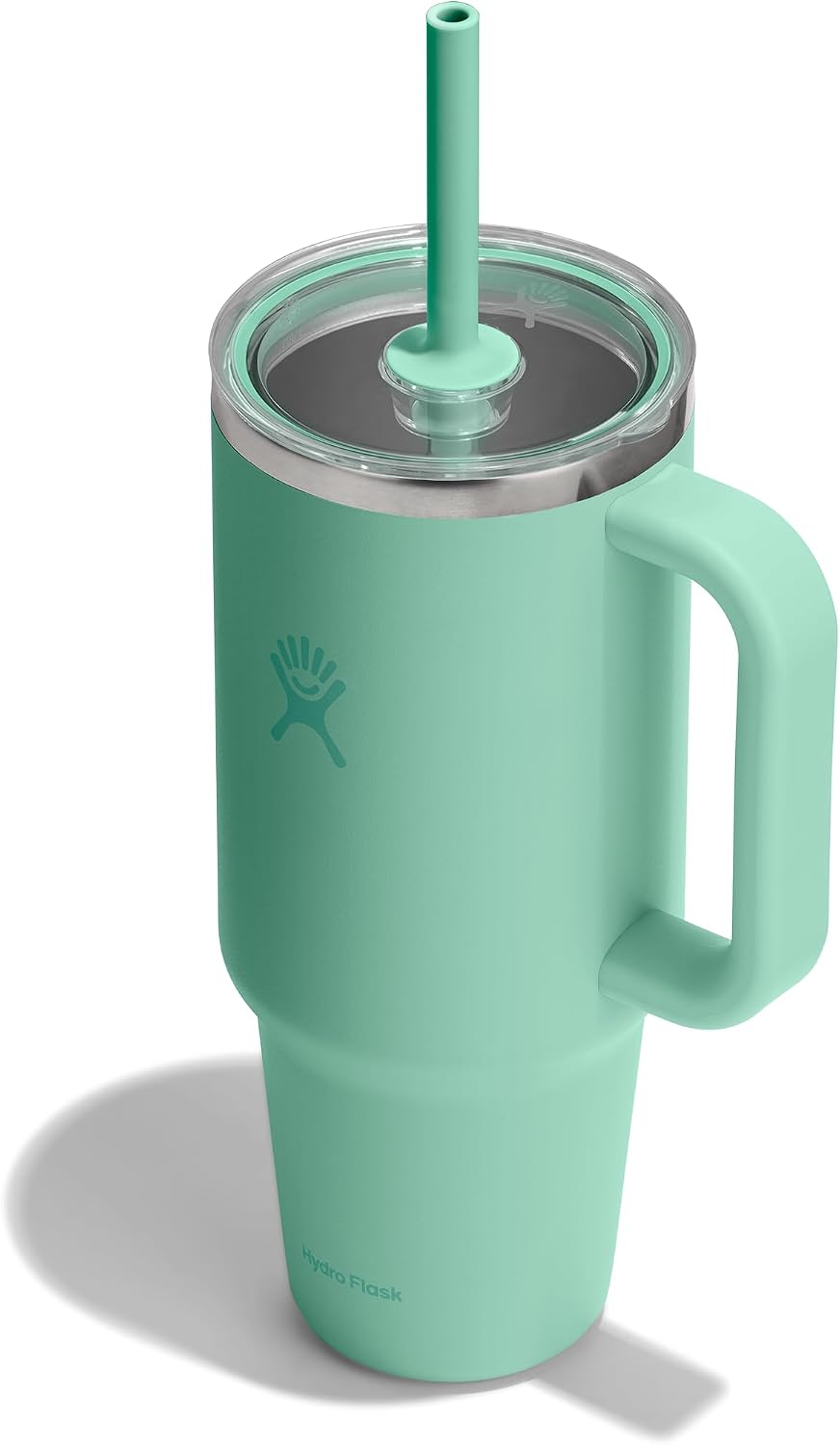 Hydro Flask Travel Tumbler with Handle, Clear Lid and Straw - Insulated Stainless Steel Mermaid Green