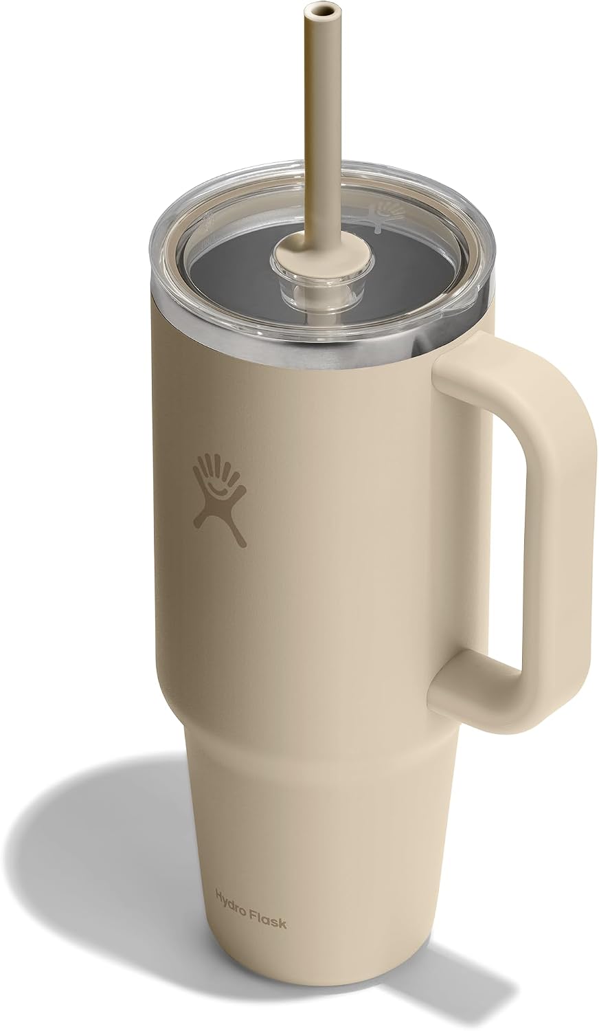 Hydro Flask Travel Tumbler with Handle, Clear Lid and Straw - Insulated Stainless Steel Oat