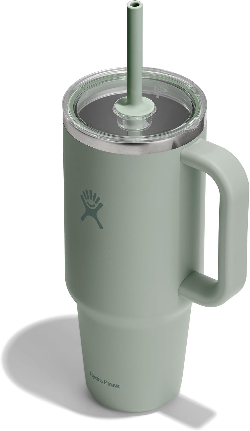 Hydro Flask Travel Tumbler with Handle, Clear Lid and Straw - Insulated Stainless Steel Agave Green
