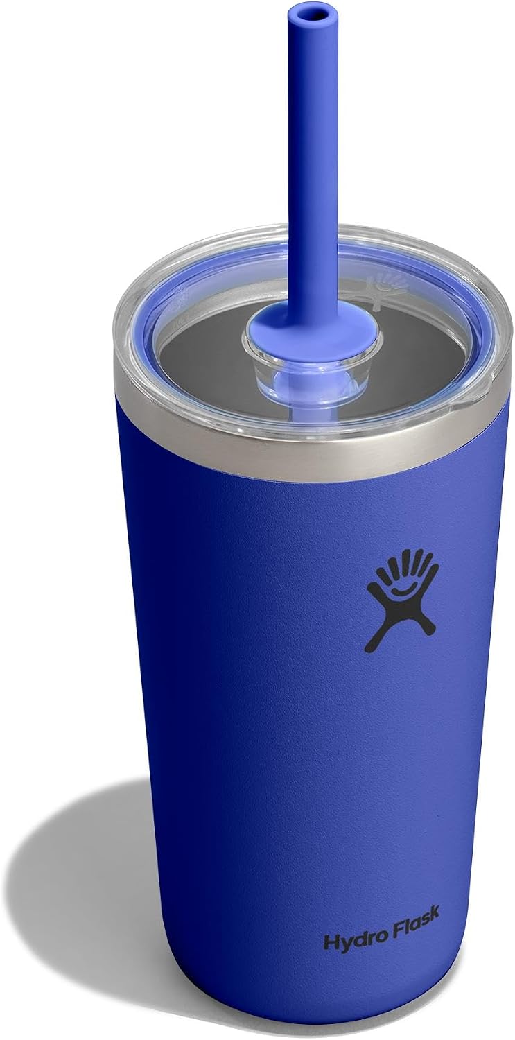 Hydro Flask All Around Tumbler Clear Straw Lid, Insulated Travel Mug, Insulated Coffee Cup 20 Oz Capri Blue