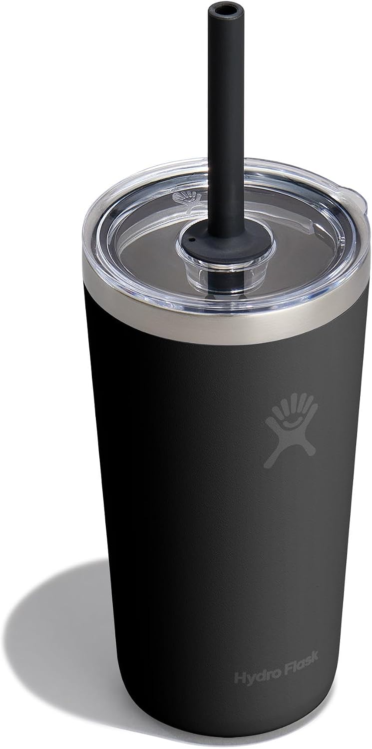 Hydro Flask All Around Tumbler Clear Straw Lid, Insulated Travel Mug, Insulated Coffee Cup 20 Oz Black