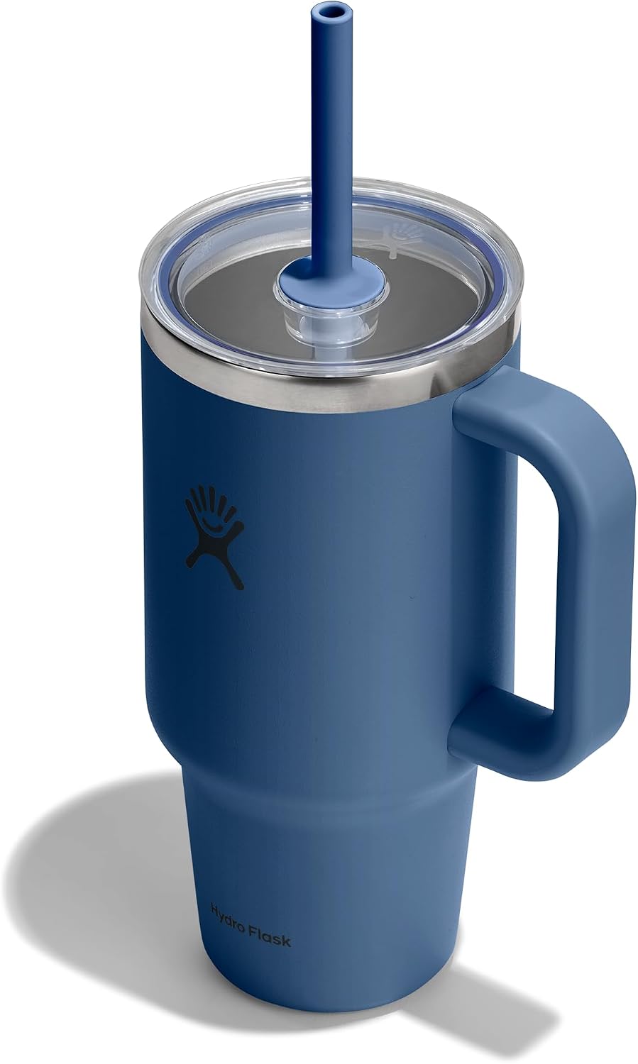 Hydro Flask Travel Tumbler with Handle, Clear Lid and Straw - Insulated Stainless Steel Harbor Blue