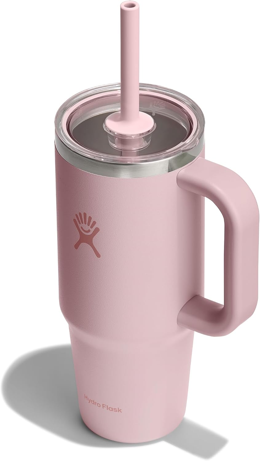 Hydro Flask Travel Tumbler with Handle, Clear Lid and Straw - Insulated Stainless Steel Trillium