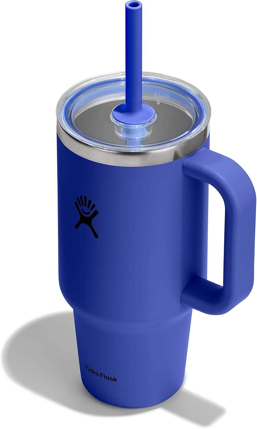 Hydro Flask Travel Tumbler with Handle, Clear Lid and Straw - Insulated Stainless Steel Capri Blue