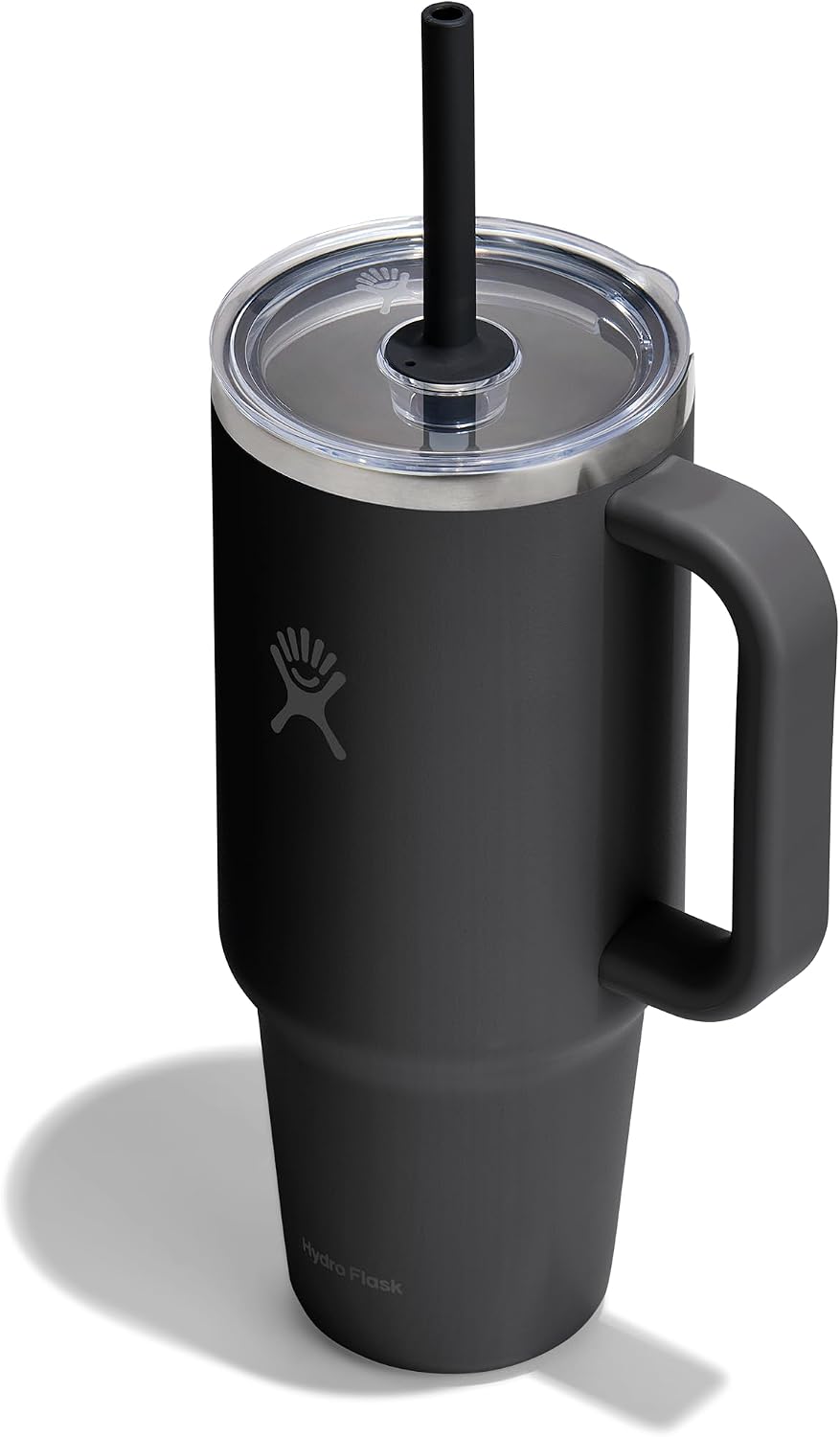 Hydro Flask Travel Tumbler with Handle, Clear Lid and Straw - Insulated Stainless Steel Black