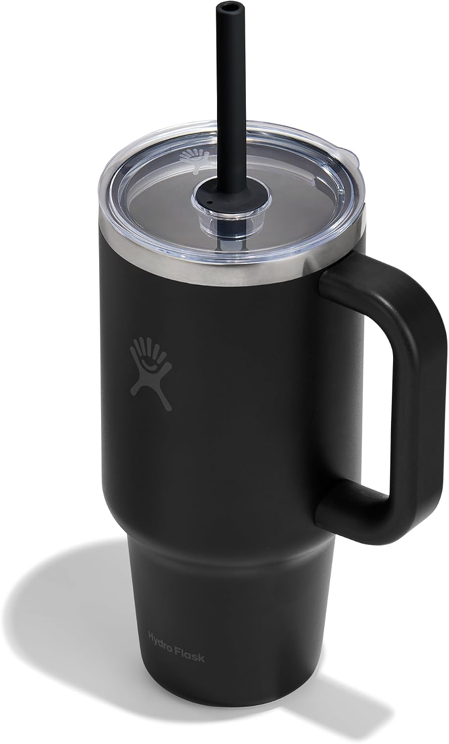 Hydro Flask Travel Tumbler with Handle, Clear Lid and Straw - Insulated Stainless Steel Black