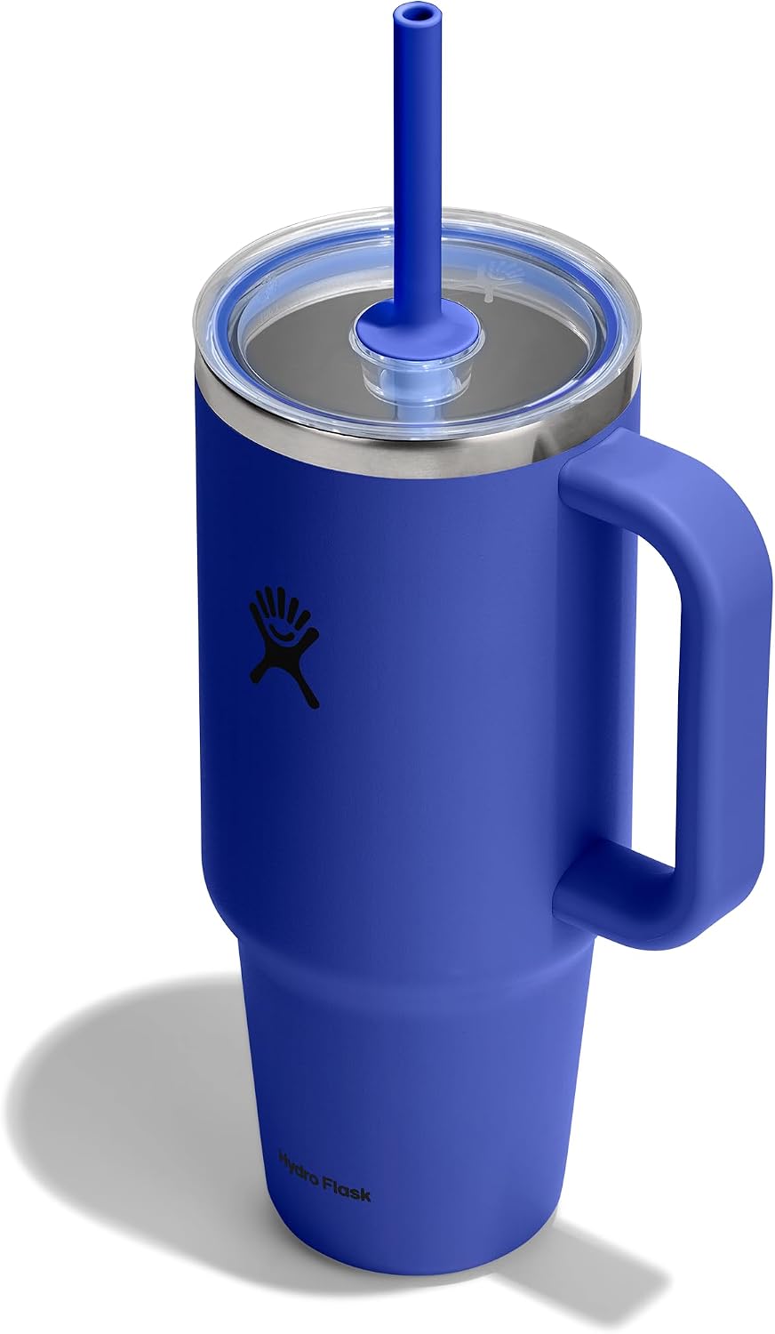 Hydro Flask Travel Tumbler with Handle, Clear Lid and Straw - Insulated Stainless Steel Capri Blue