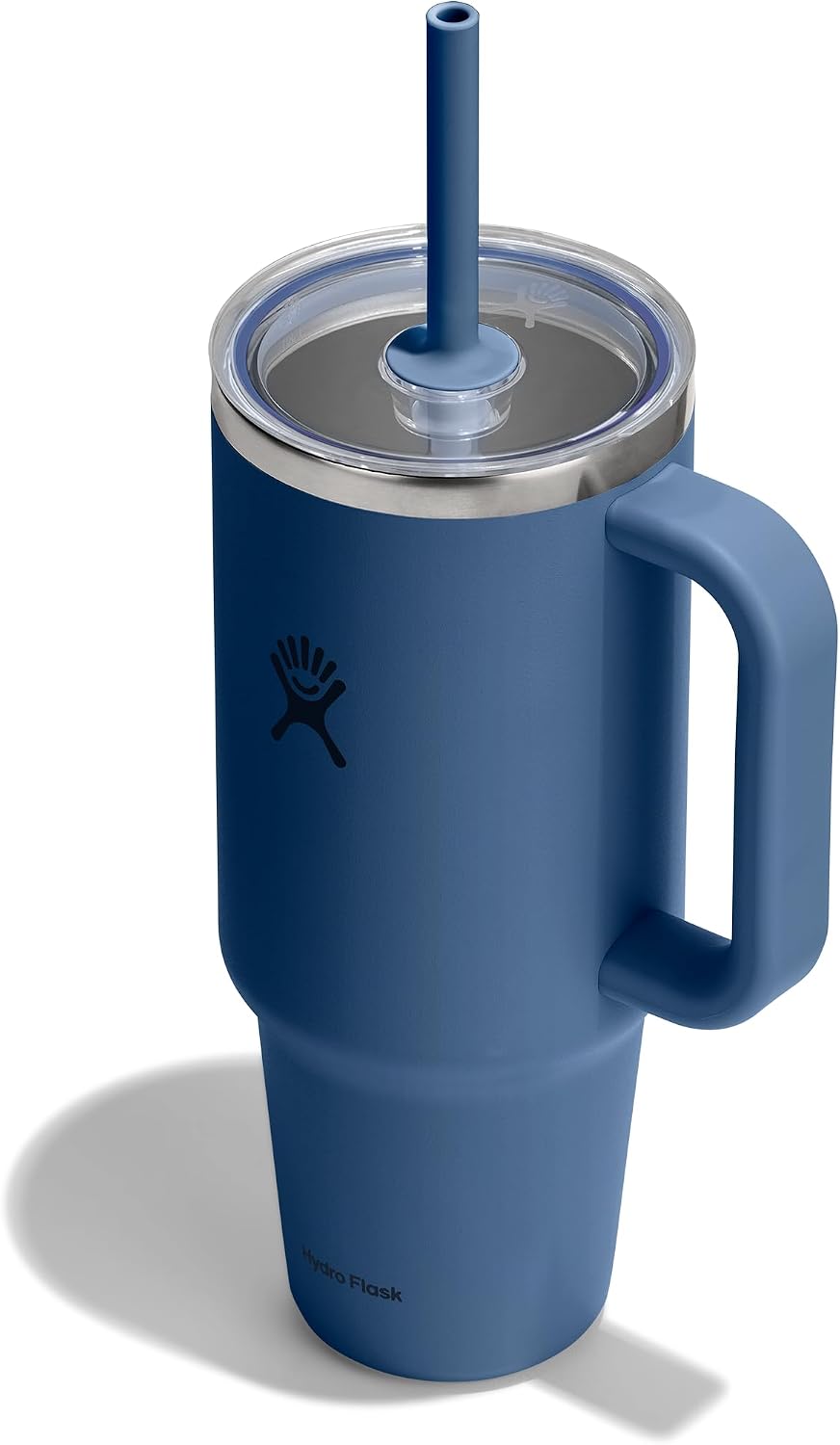 Hydro Flask Travel Tumbler with Handle, Clear Lid and Straw - Insulated Stainless Steel Harbor Blue
