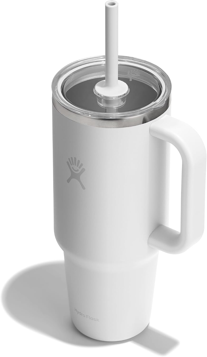 Hydro Flask Travel Tumbler with Handle, Clear Lid and Straw - Insulated Stainless Steel White