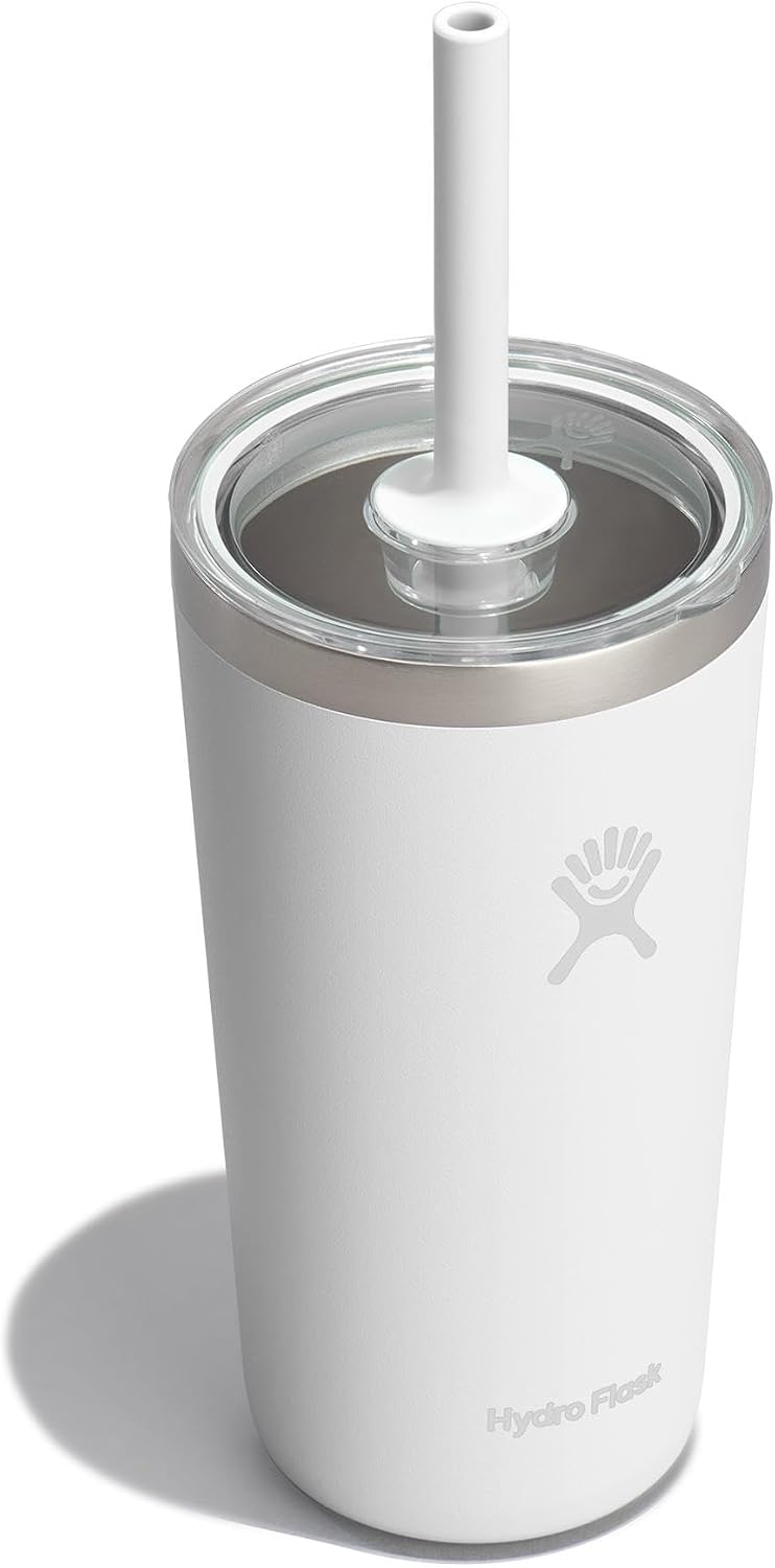 Hydro Flask All Around Tumbler Clear Straw Lid, Insulated Travel Mug, Insulated Coffee Cup 20 Oz White