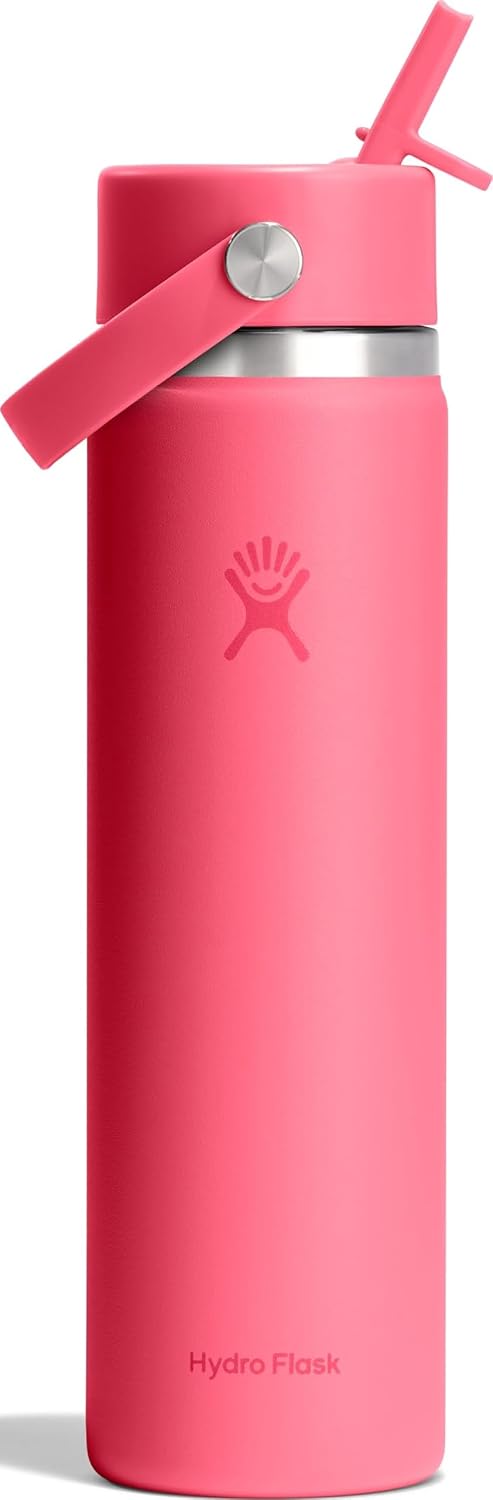 Hydro Flask Water Bottle - Insulated Stainless Steel - Wide Straw Lid, Non Spill, Leakproof in 24 Oz Popstar Pink