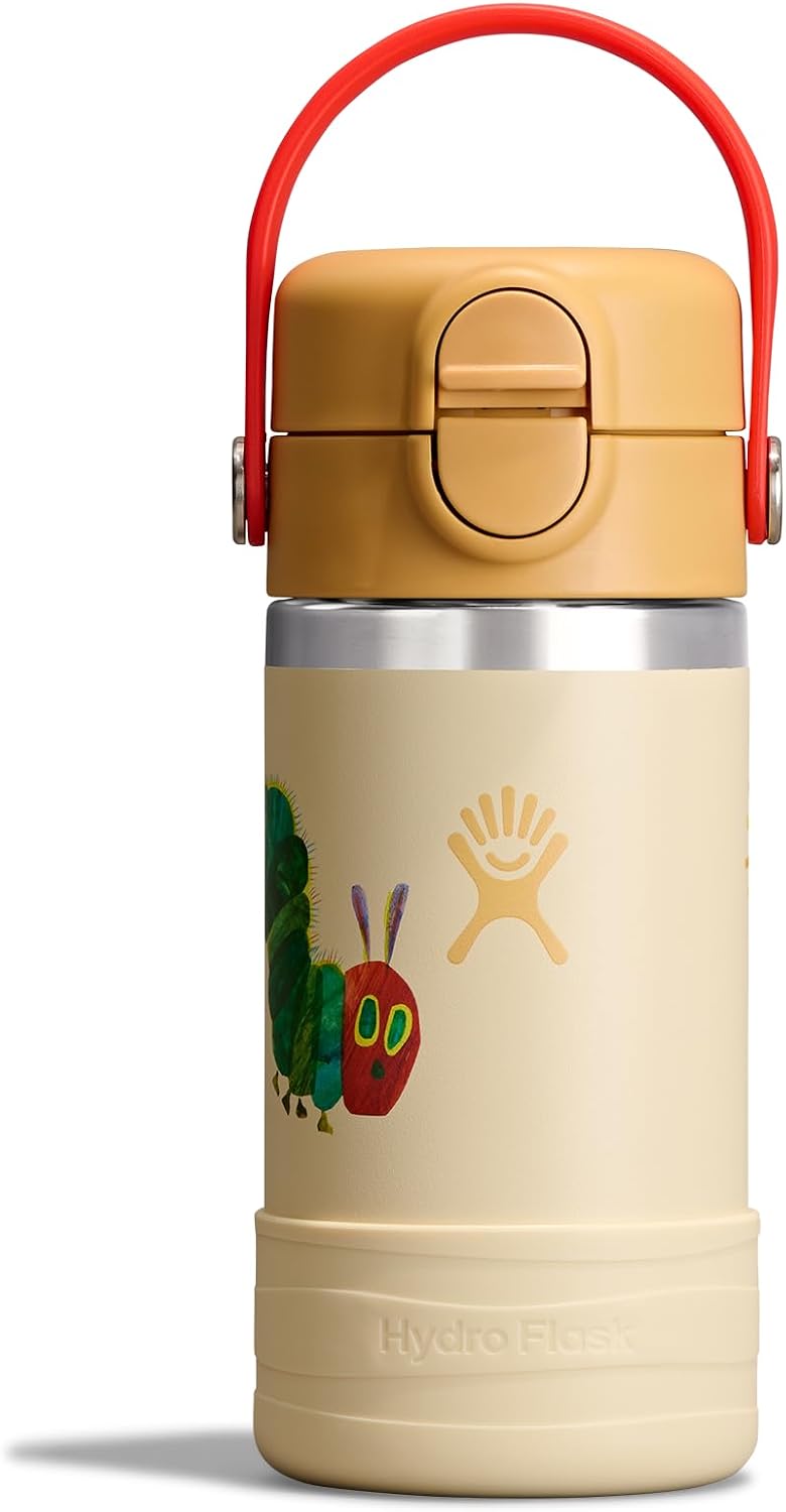 Hydro Flask Kids Water Bottle for School - Stainless Steel and Insulated with Covered Straw Cap - 12 Oz World of Eric Carle Hungry Caterpillar