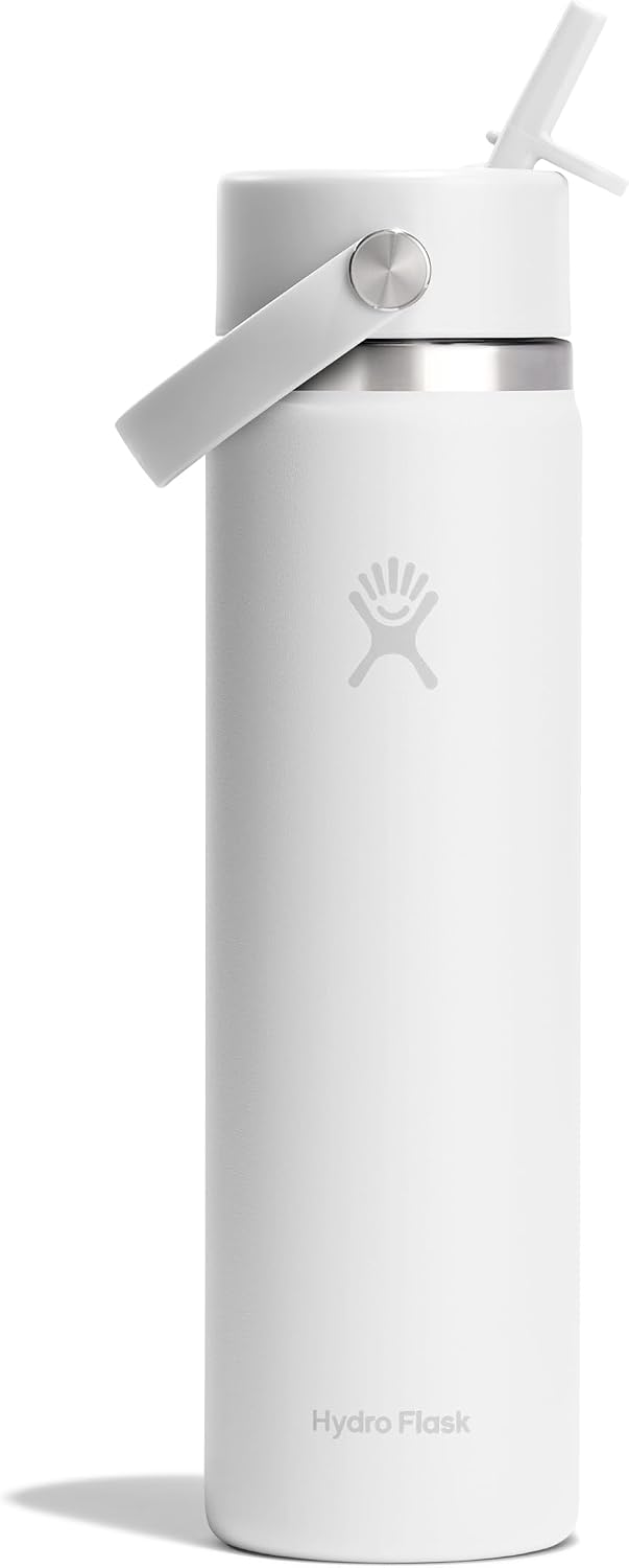 Hydro Flask Water Bottle - Insulated Stainless Steel - Wide Straw Lid, Non Spill, Leakproof in 24 Oz Tonal White