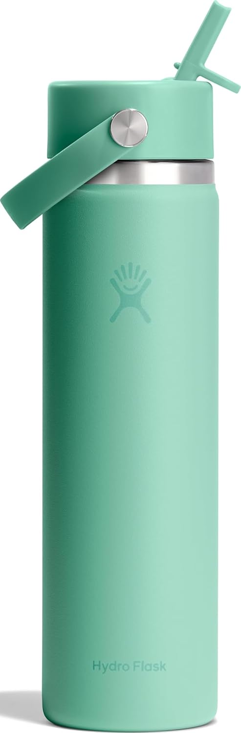 Hydro Flask Water Bottle - Insulated Stainless Steel - Wide Straw Lid, Non Spill, Leakproof in 24 Oz Mermaid Green
