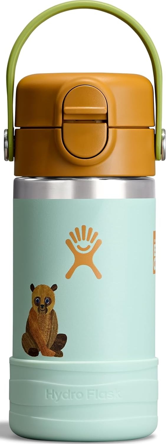 Hydro Flask Kids Water Bottle for School - Stainless Steel and Insulated with Covered Straw Cap - 12 Oz World of Eric Carle Brown Bear