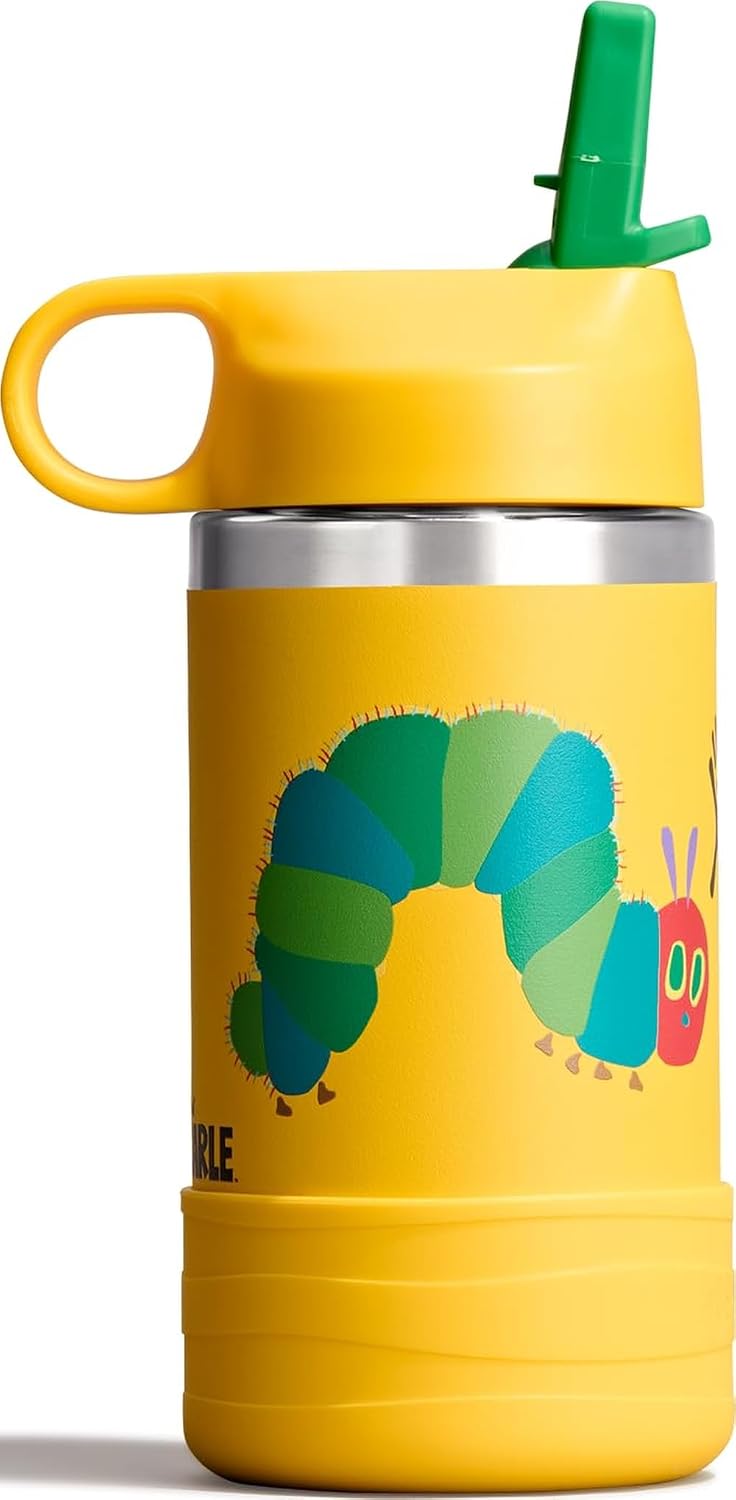 Hydro Flask Kids Water Bottle for School - Stainless Steel and Insulated with Straw Cap - 12 Oz World of Eric Carle Caterpillar Yellow Yellow Caterpillar