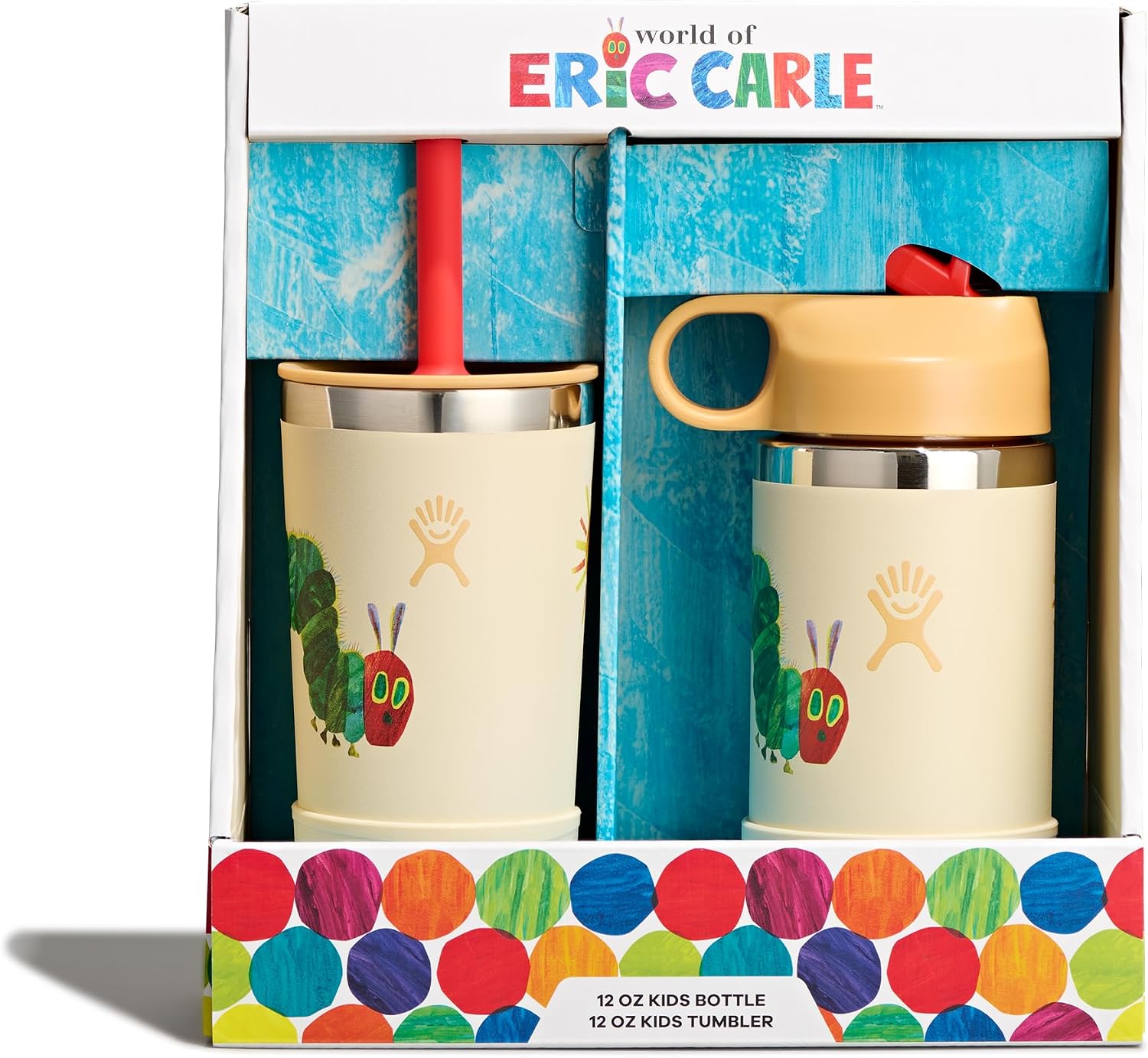 Hydro Flask Kids Water Bottle and Tumbler Bundle Set for School - Stainless Steel and Insulated with Straw Cap - 12 Oz World of Eric Carle™ Caterpillar HUNGRY CATERPILLAR