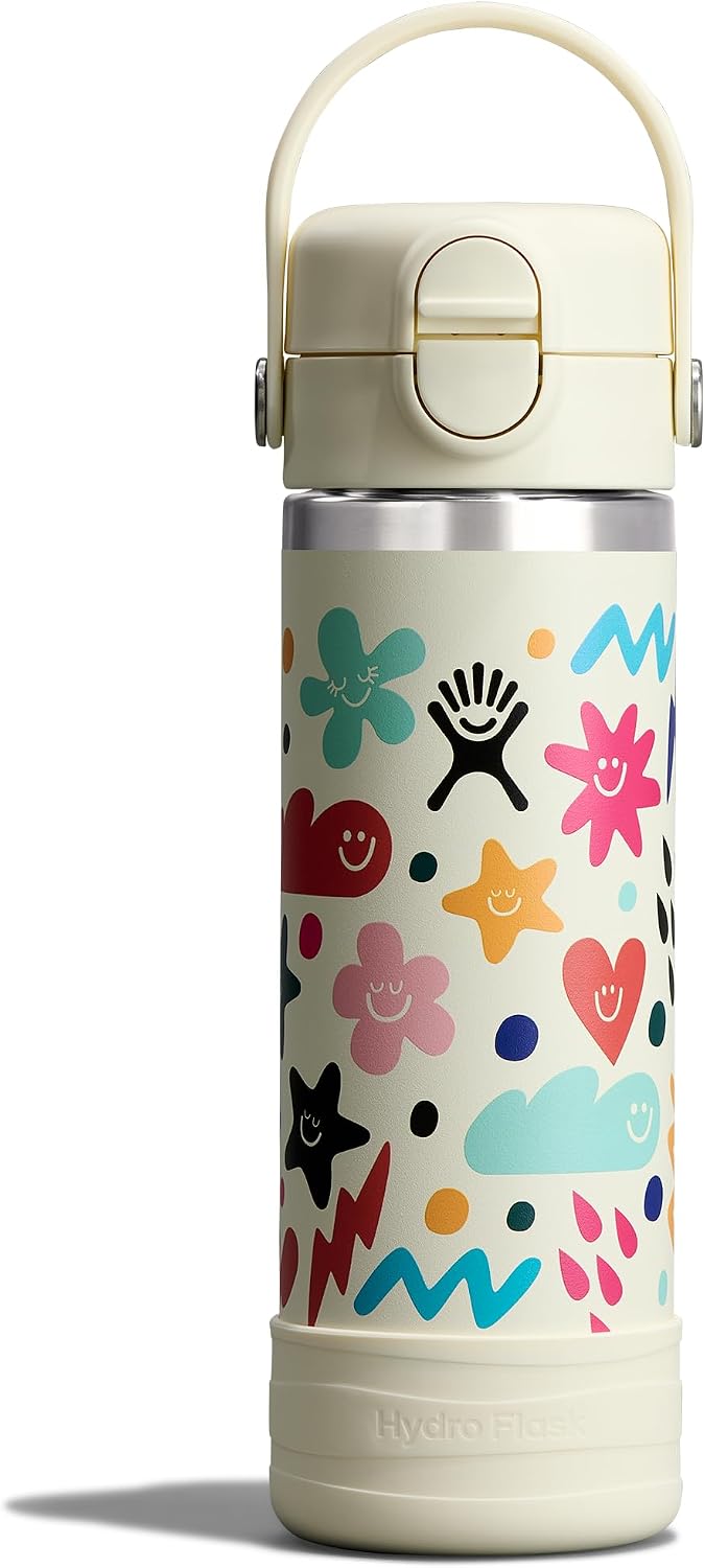 Hydro Flask Kids Water Bottle for School - Stainless Steel and Insulated with Covered Straw Cap - 18 Oz in Daydream White