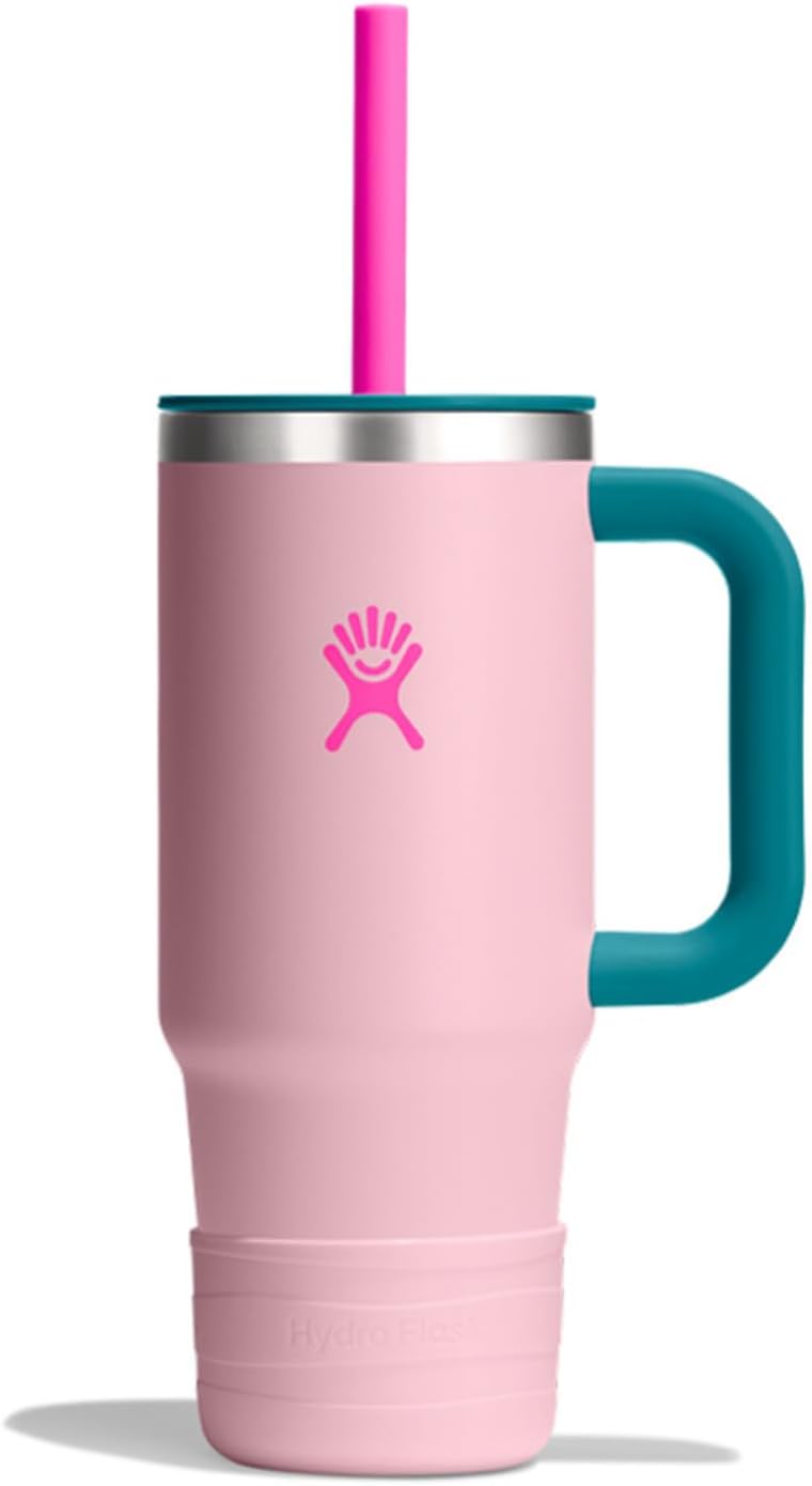 Hydro Flask Kids 24 Oz Travel Tumbler with Handle, Lid and Straw for School - Insulated Stainless Steel in Blossom Pink