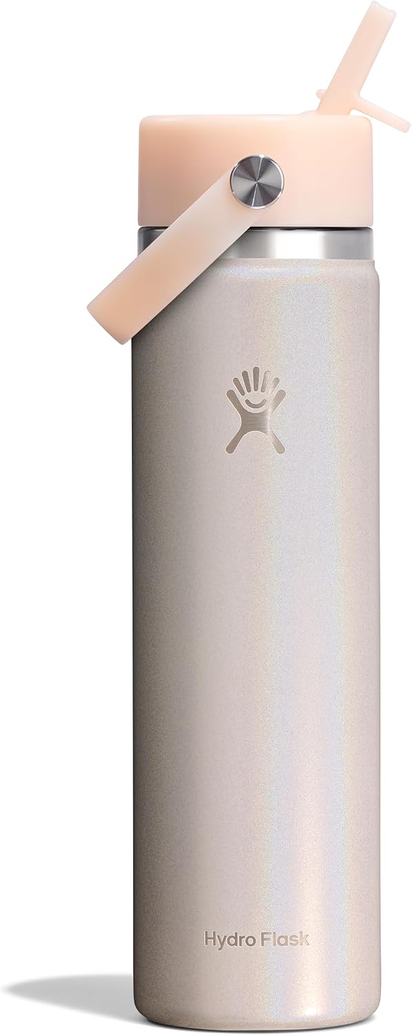 Hydro Flask Water Bottle - Insulated Stainless Steel - Wide Straw Lid, Non Spill, Leakproof in 24 Oz Glimmer Cream