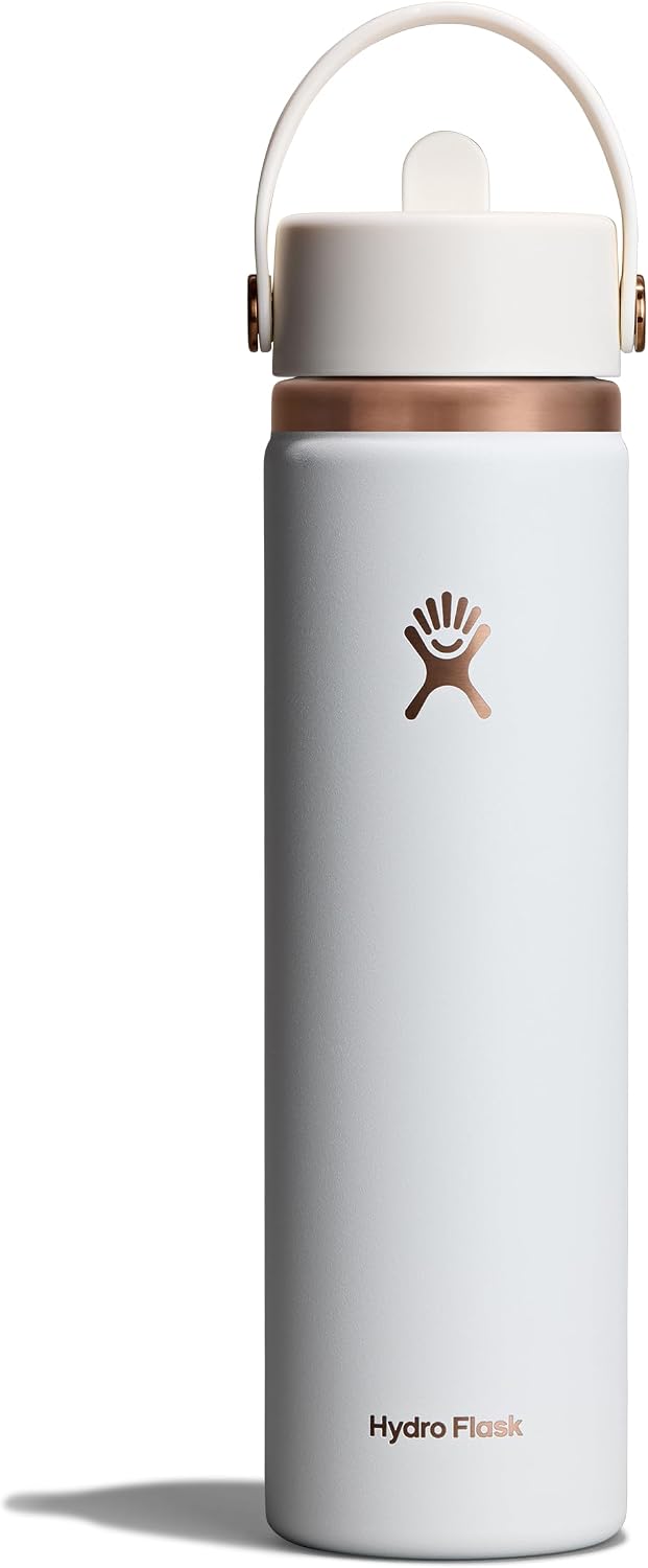 Hydro Flask Water Bottle - Insulated Stainless Steel - Wide Straw Lid, Non Spill, Leakproof in 24 Oz Chalk White Arc