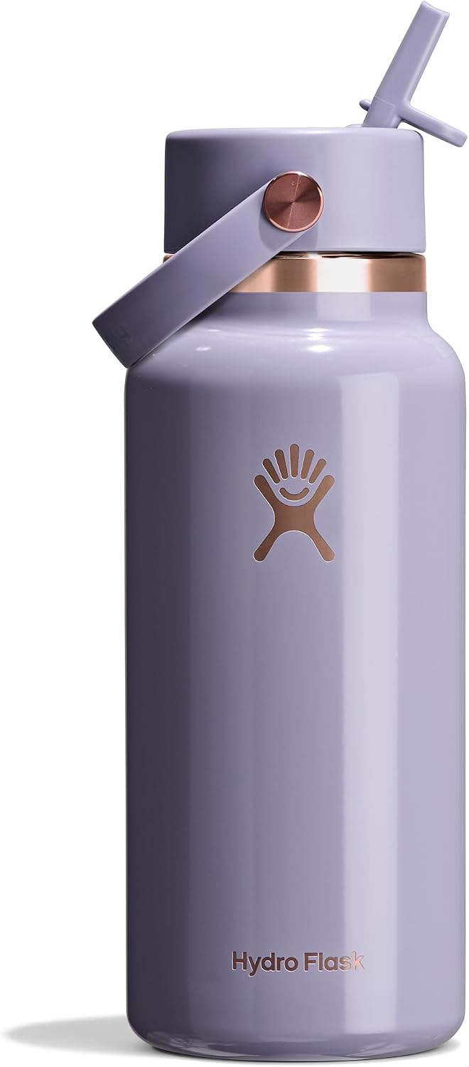 Hydro Flask Water Bottle - Insulated Stainless Steel - Wide Mouth Flex Straw Lid, Non Spill, Leakproof and Refillable in 32 Oz Vapor Rose Gold