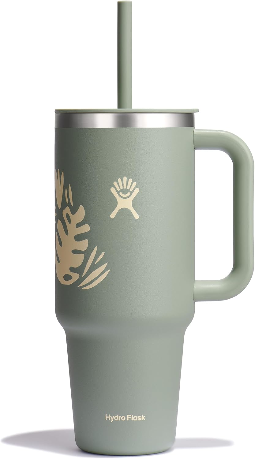 Hydro Flask 40 Oz Travel Tumbler with Handle, Lid and Straw - Insulated Stainless Steel in 40 Oz Botanical Bliss Green BOTANICAL BLISS AGAVE