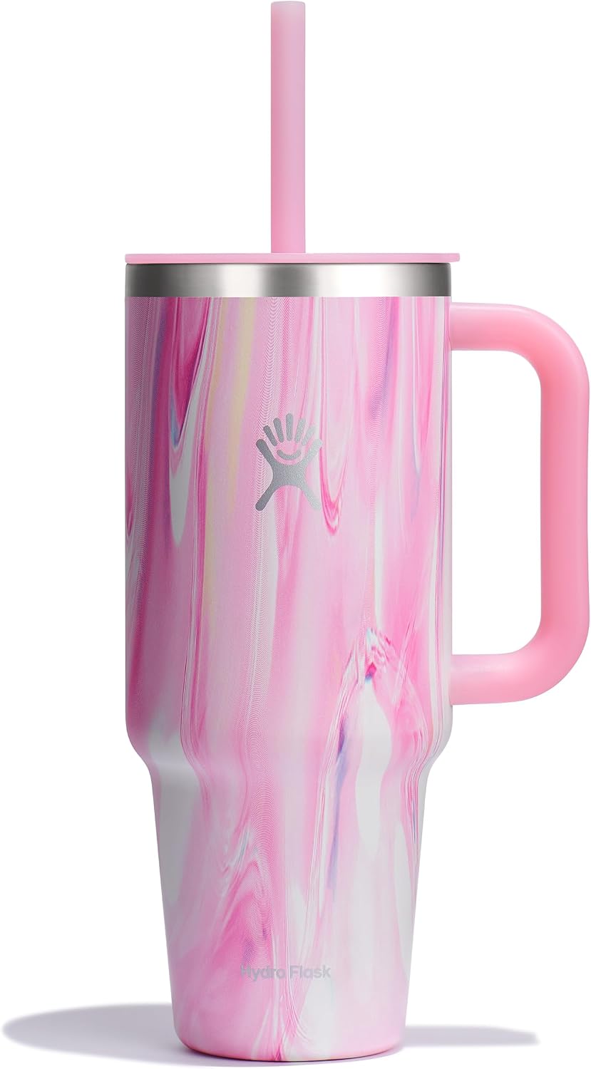 Hydro Flask 40 Oz Travel Tumbler with Handle, Lid and Straw - Insulated Stainless Steel in 40 Oz Jelly Pink
