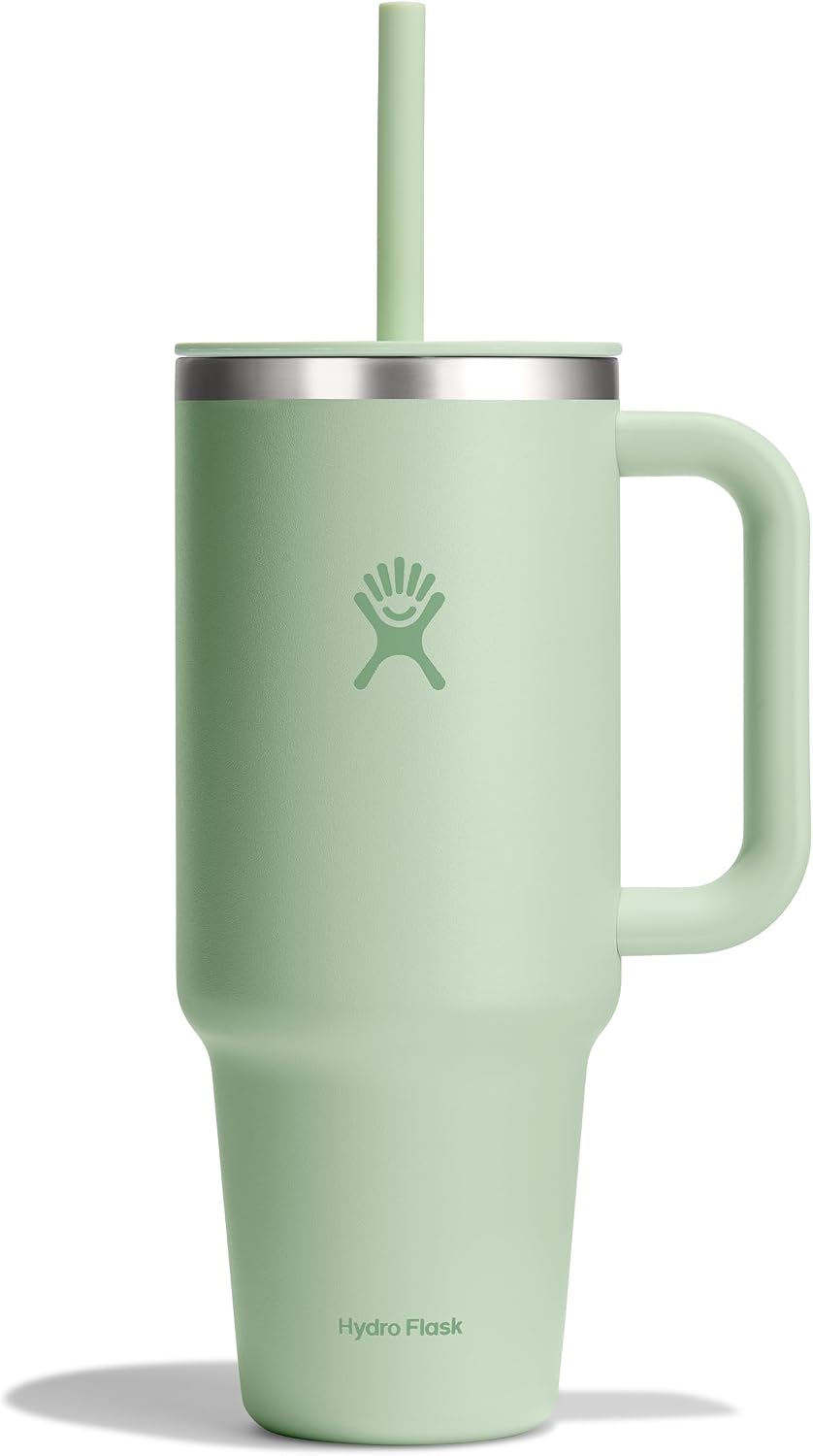 Hydro Flask 40 Oz Travel Tumbler with Handle, Lid and Straw - Insulated Stainless Steel in 40 Oz Aloe Green