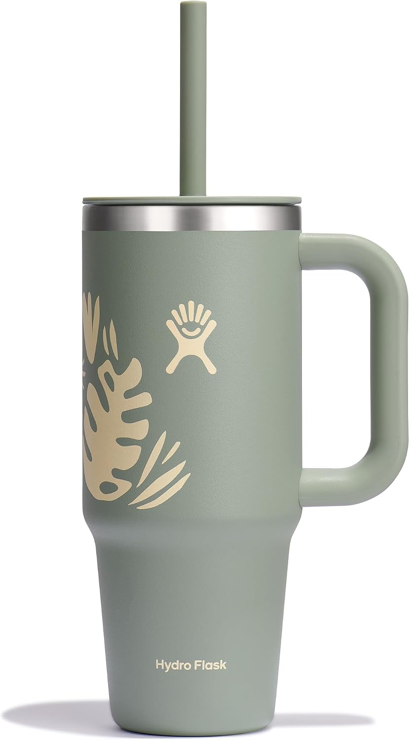 Hydro Flask 24 Oz Travel Tumbler with Handle, Lid and Straw - Insulated Stainless Steel in 24 Oz Botanical Bliss Green BOTANICAL BLISS AGAVE