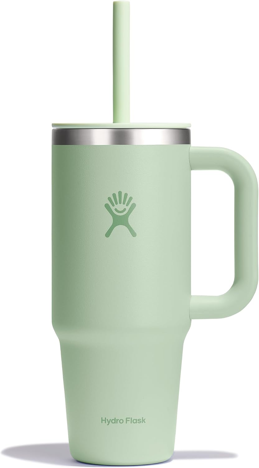 Hydro Flask 24 Oz Travel Tumbler with Handle, Lid and Straw - Insulated Stainless Steel in 24 Oz Aloe Green