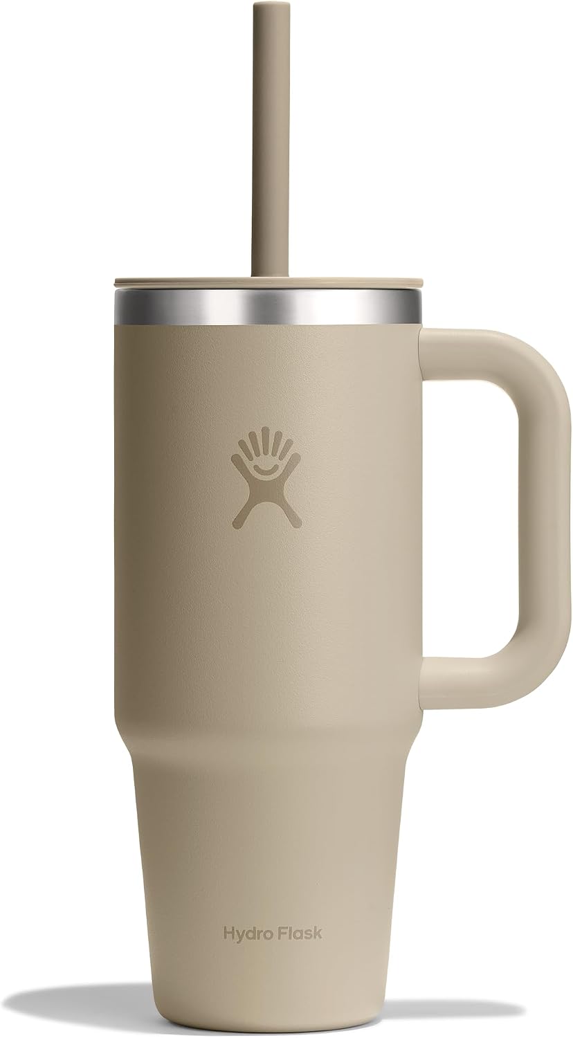 Hydro Flask 24 Oz Travel Tumbler with Handle, Lid and Straw - Insulated Stainless Steel in 24 Oz Oat Tan Tonal Oat