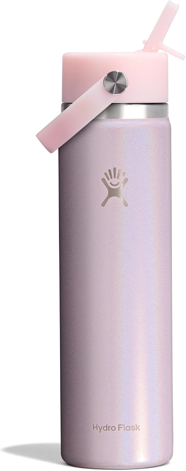 Hydro Flask Water Bottle - Insulated Stainless Steel - Wide Straw Lid, Non Spill, Leakproof in 24 Oz Glimmer Pink