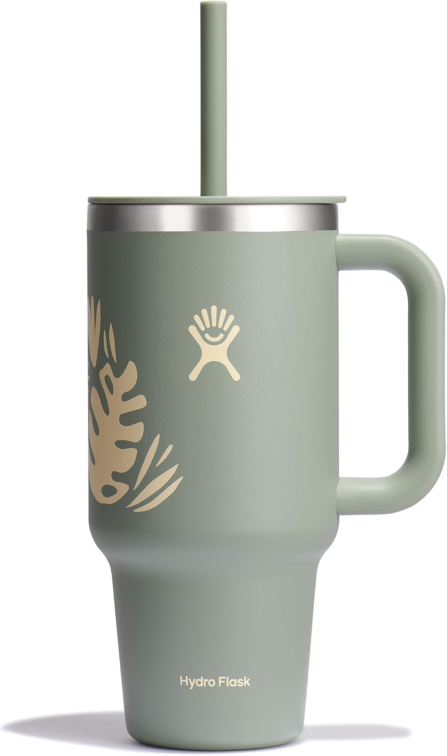Hydro Flask 32 Oz Travel Tumbler with Handle, Lid and Straw - Insulated Stainless Steel in 32 Oz Botanical Bliss Green BOTANICAL BLISS AGAVE
